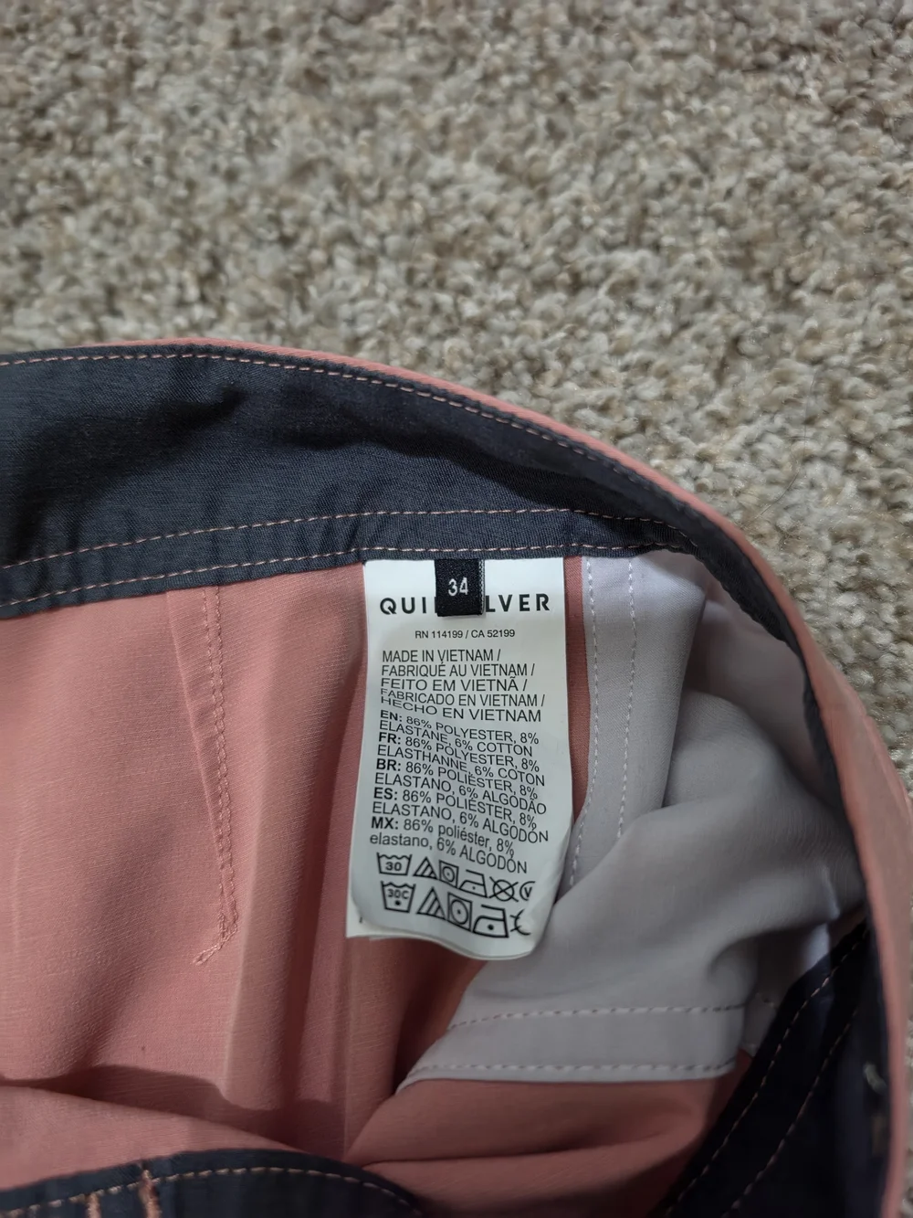 Quiksilver Men’s Pink Boardshorts - Drawstring Swim Trunks 34